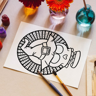 Funny Halloween Skull Smiling Colouring Page Poster