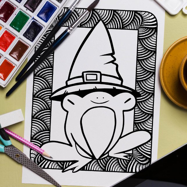 Funny Halloween Slit-eye Frog Colouring Page Poster (Creator Uploaded)