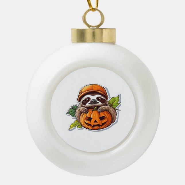 Funny Halloween Sloth Sticker Classic T-Shirt Ceramic Ball Christmas Ornament (Front)