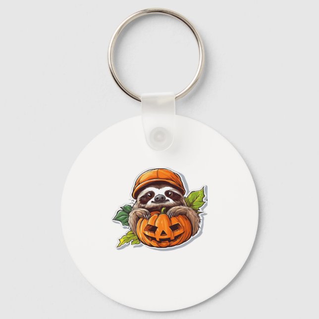Funny Halloween Sloth Sticker Classic T-Shirt Key Ring (Front)