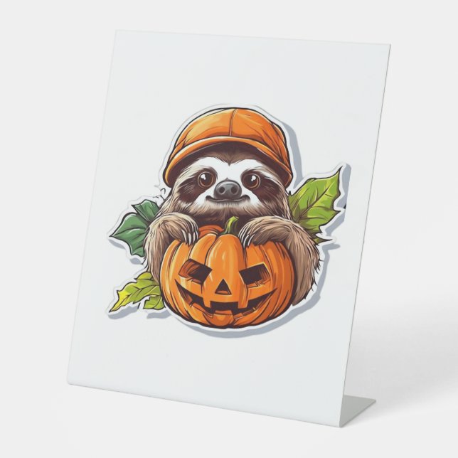 Funny Halloween Sloth Sticker Classic T-Shirt Pedestal Sign (Front)
