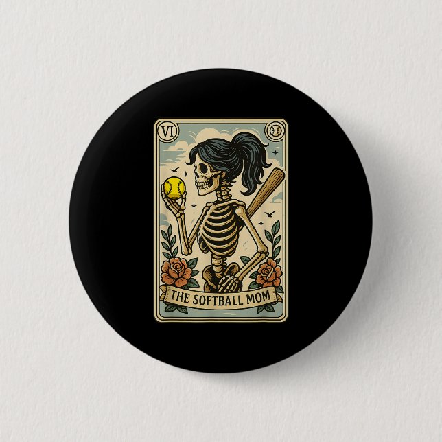 Funny Halloween Softball Mama Mum Skeleton Tarot C 6 Cm Round Badge (Front)