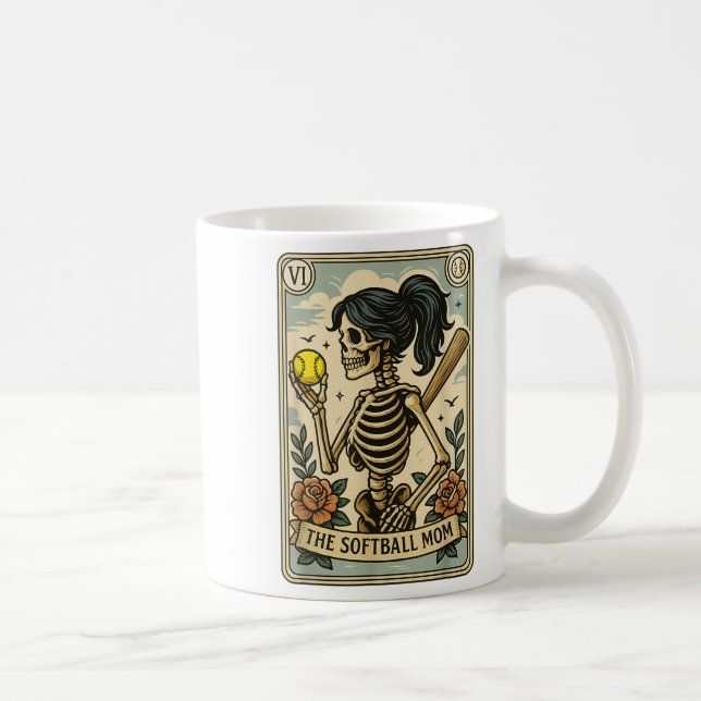 Funny Halloween Softball Mama Mum Skeleton Tarot C Coffee Mug (Right)