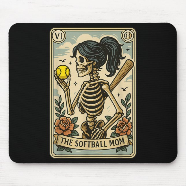 Funny Halloween Softball Mama Mum Skeleton Tarot C Mouse Mat (Front)