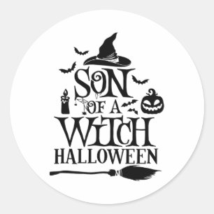 Funny Halloween Son Of A Witch Baby  Classic Round Sticker