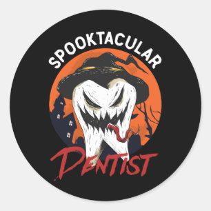 Funny Halloween Spooktacular Dentist Witch Tooth Classic Round Sticker