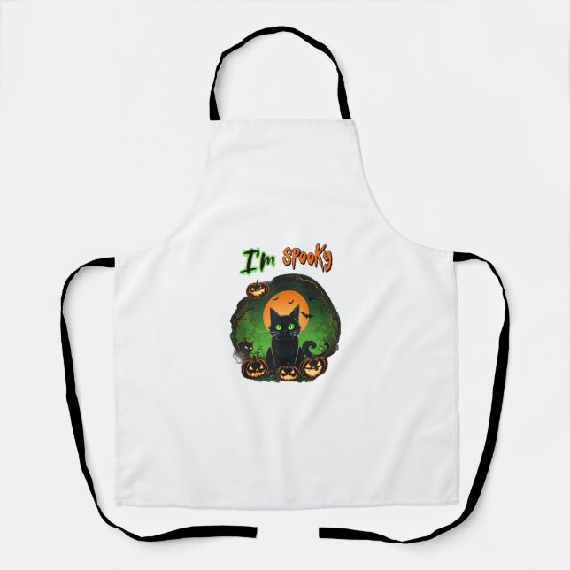 Funny Halloween Spooky Black Cat Pumpkin Bat Starr Apron (Front)