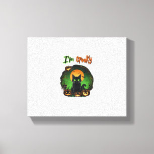 Funny Halloween Spooky Black Cat Pumpkin Bat Starr Canvas Print