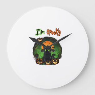 Funny Halloween Spooky Black Cat Pumpkin Bat Starr Large Clock
