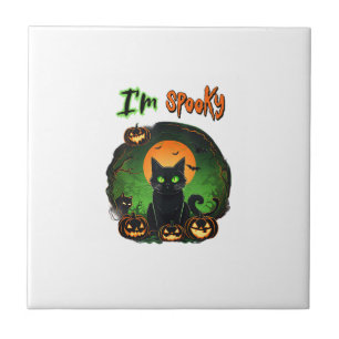 Funny Halloween Spooky Black Cat Pumpkin Bat Starr Tile
