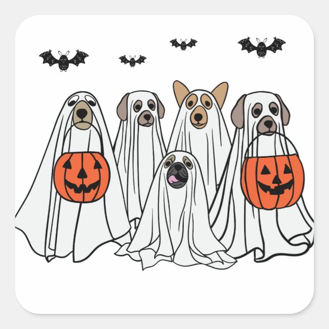 Funny Halloween Spooky Dogs - Сute Ghost Dogs Square Sticker (Front)