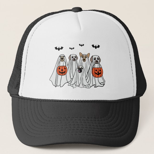 Funny Halloween Spooky Dogs - Сute Ghost Dogs Trucker Hat (Front)