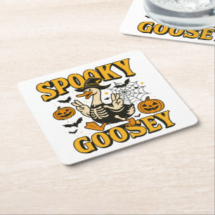 Funny Halloween Spooky Goosey Goose in Costume Square Paper Coaster