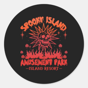 Funny Halloween Spooky Island Est 2002 Amusement P Classic Round Sticker