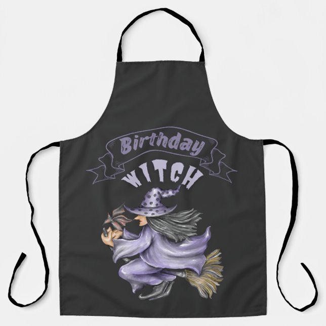 Funny Halloween Spooky October Birthday Witch Apron (Front)