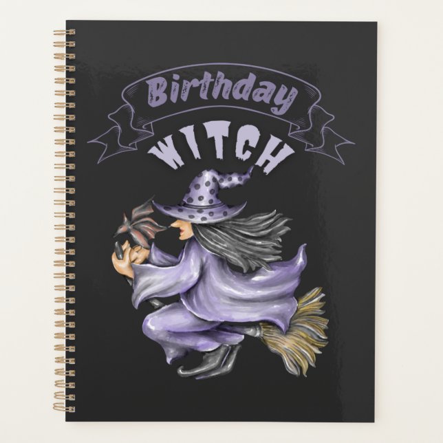 Funny Halloween Spooky October Birthday Witch Planner (Front)