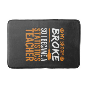Funny Halloween Statistics Teacher Broom Design Bath Mat