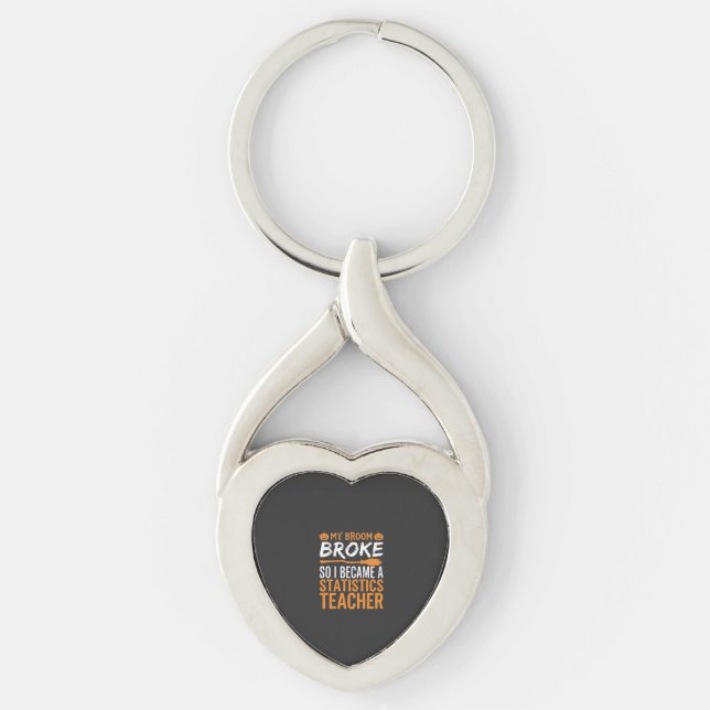 Funny Halloween Statistics Teacher Broom Design Key Ring (Front)