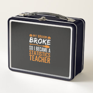 Funny Halloween Statistics Teacher Broom Design Metal Lunch Box