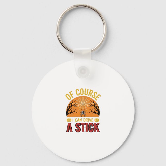 Funny Halloween Stick Shift Spider Web Shirt Desig Key Ring (Front)