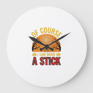 Funny Halloween Stick Shift Spider Web Shirt Desig Large Clock