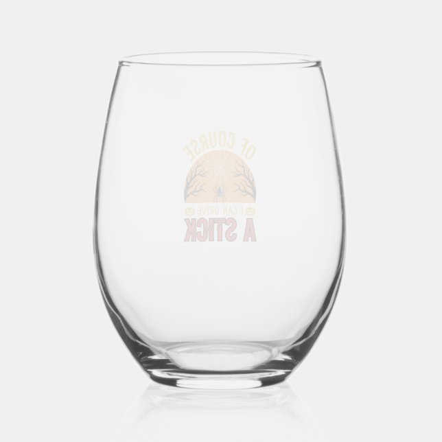Funny Halloween Stick Shift Spider Web Shirt Desig Stemless Wine Glass (Front)