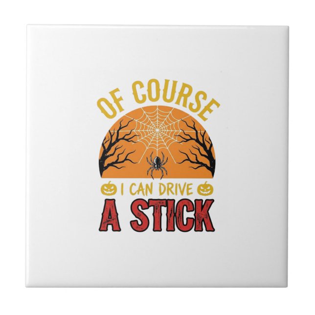 Funny Halloween Stick Shift Spider Web Shirt Desig Tile (Front)