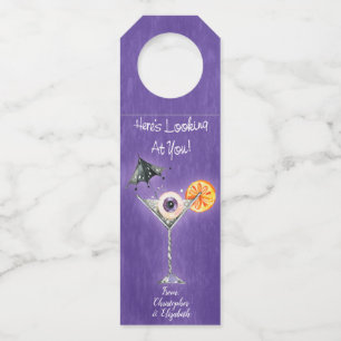 Funny Halloween Stylish Chic Purple Monogram Bottle Tag