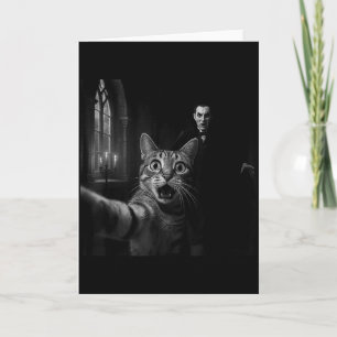 Funny Halloween Surprised Ed Cat Selfie Dracula Va Card