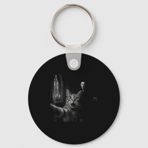 Funny Halloween Surprised Ed Cat Selfie Dracula Va Key Ring