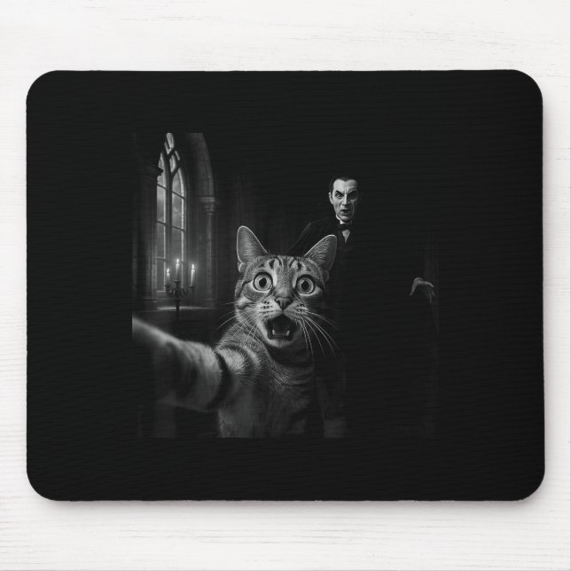 Funny Halloween Surprised Ed Cat Selfie Dracula Va Mouse Mat (Front)