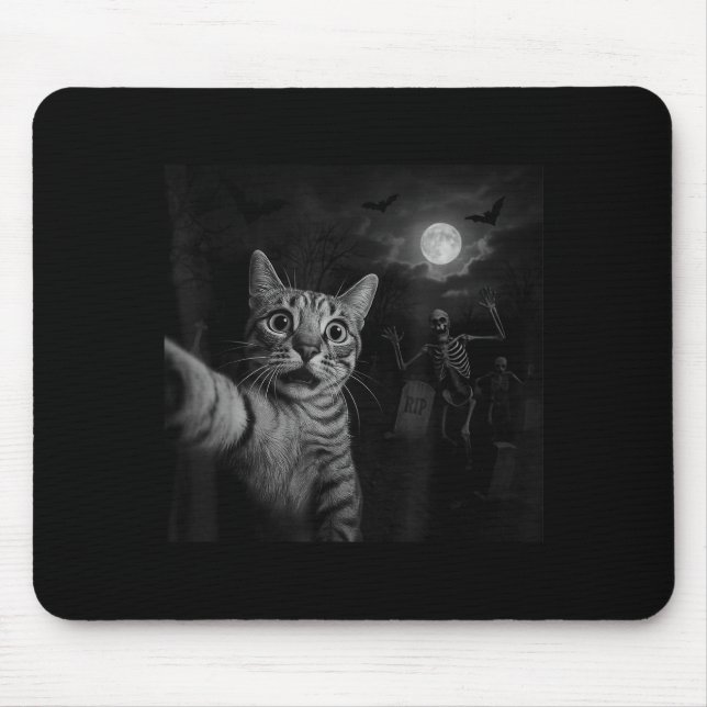 Funny Halloween Surprised Ed Cat Selfie Soky Skele Mouse Mat (Front)