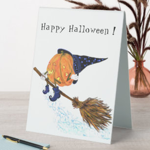 Funny Halloween Table Tent Sign Witch Pumpkin