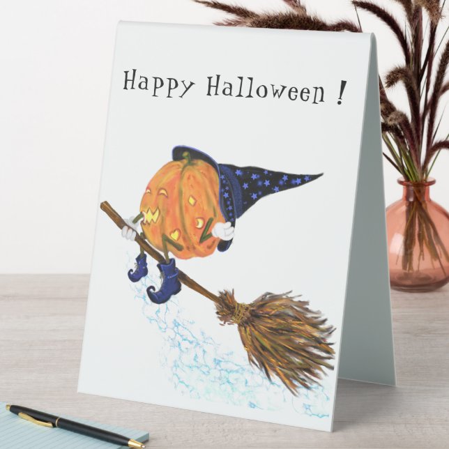 Funny Halloween Table Tent Sign Witch Pumpkin (In SItu (Table))
