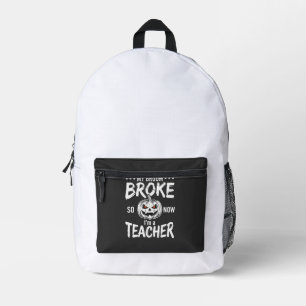Funny Halloween Teacher Broom Broke Design Printed Backpack