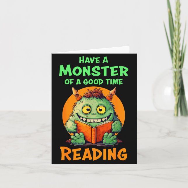 Funny Halloween Teacher Librarian Monster Reading  Card (Front)