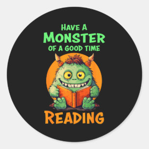 Funny Halloween Teacher Librarian Monster Reading  Classic Round Sticker