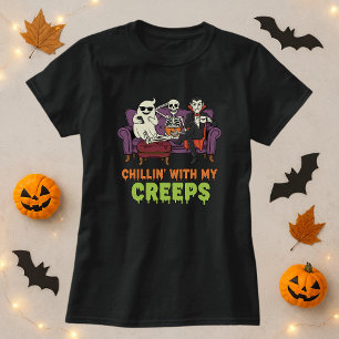 Funny Halloween Tee; Chillin With My Creeps Ghost T-Shirt