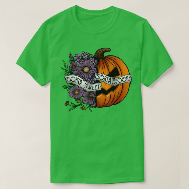 Funny Halloween Tee Sorta Sweet Sorta Spooky Flowe (Design Front)