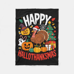 Funny Halloween Thanksgiving Christmas Happy Hallo Fleece Blanket