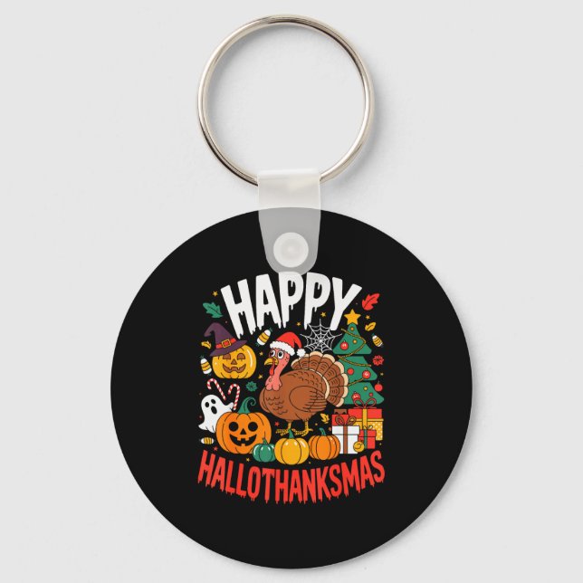 Funny Halloween Thanksgiving Christmas Happy Hallo Key Ring (Front)