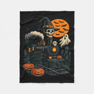 Funny Halloween Train Pumpkin Train Lover Railroad Fleece Blanket
