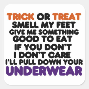 Funny Halloween Trick or Treat Poem Square Sticker