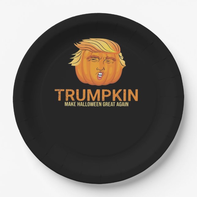 Funny Halloween Trumpkin - Fall Make Halloween Gre Paper Plate (Front)