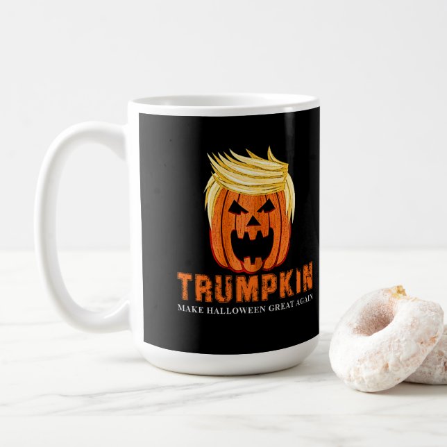 FUNNY HALLOWEEN TRUMPKIN PUMPKIN COFFEE MUG (With Donut)