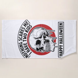 Funny Halloween Two Kids Skull Shirt Design_1 Beach Towel