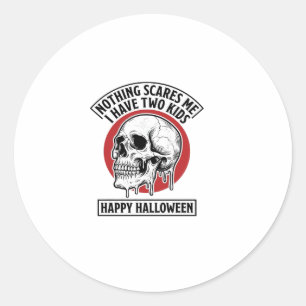 Funny Halloween Two Kids Skull Shirt Design_1 Classic Round Sticker