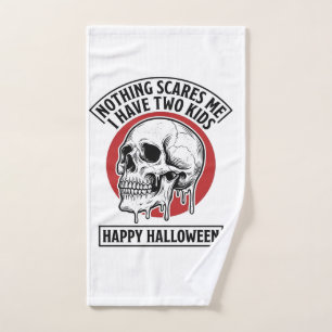 Funny Halloween Two Kids Skull Shirt Design_1 Hand Towel