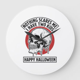 Funny Halloween Two Kids Skull Shirt Design_1 Large Clock