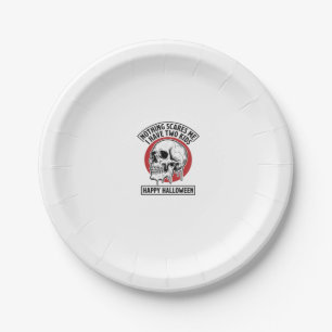 Funny Halloween Two Kids Skull Shirt Design_1 Paper Plate